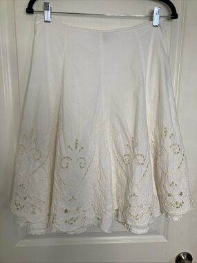 Cabi A Line White Embroidered Ruffle Layered Skirt Cottagecore Prairie Sz 2